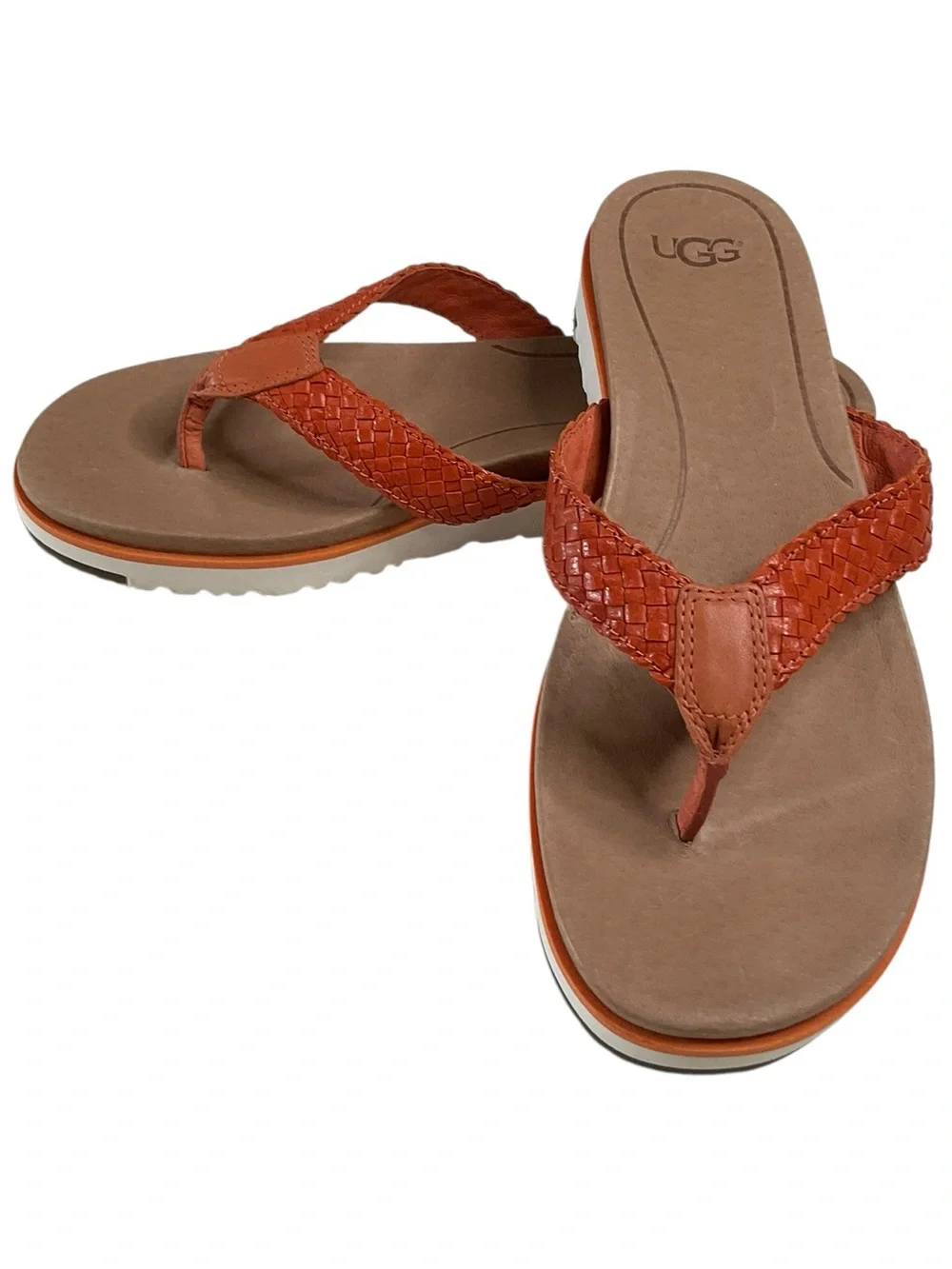 UGG Lorrie Women's Orange Braided Leather Thong Sandals Size 7